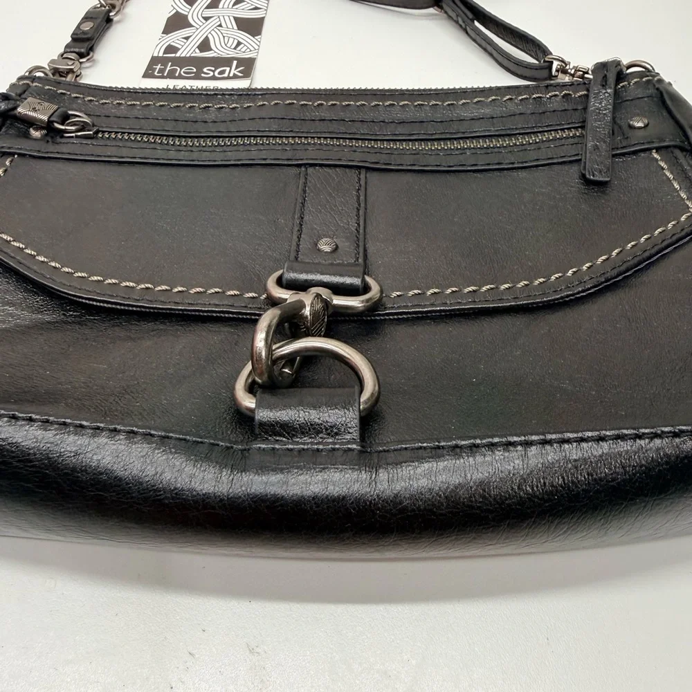 The Sak Ventura Black Leather Chain-Accent Crossbody Bag